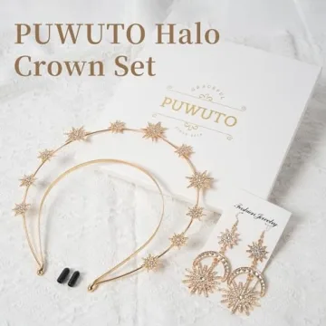 Stunning PUWUTO Halo Crown Set for Parties and Weddings