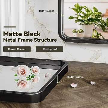 Brightify 48x30 Inch Black Bathroom Mirror for Wall, Matte Black Bathroom Mirror for Vanity, Rectangular Bathroom Vanity Mirror, Modern Wall Mirror for Bathroom, Vertical or Horizontal