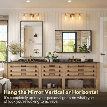 Brightify 48x30 Inch Black Bathroom Mirror for Wall, Matte Black Bathroom Mirror for Vanity, Rectangular Bathroom Vanity Mirror, Modern Wall Mirror for Bathroom, Vertical or Horizontal
