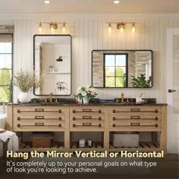 Brightify 48x30 Inch Black Bathroom Mirror for Wall, Matte Black Bathroom Mirror for Vanity, Rectangular Bathroom Vanity Mirror, Modern Wall Mirror for Bathroom, Vertical or Horizontal