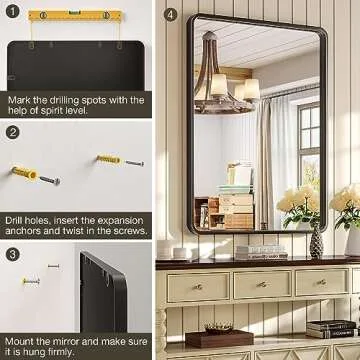 Brightify 48x30 Inch Black Bathroom Mirror for Wall, Matte Black Bathroom Mirror for Vanity, Rectangular Bathroom Vanity Mirror, Modern Wall Mirror for Bathroom, Vertical or Horizontal