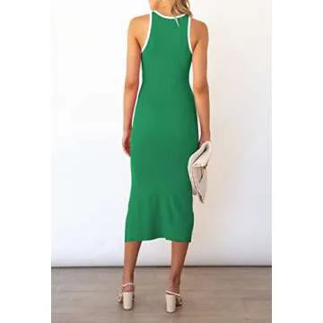 Pink Queen Sexy Dresses for Women Sleeveless Bodycon Cutout Casual Slit Knit Summer Vacation Midi Dress Green M