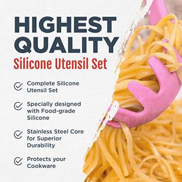 Culinary Couture 6-Piece Stainless Steel & Silicone Kitchen Utensils Set, Silicone Cooking Utensils,...