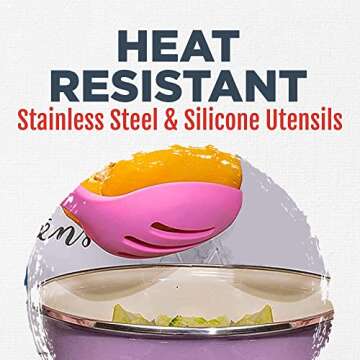 Culinary Couture 6-Piece Stainless Steel & Silicone Kitchen Utensils Set, Silicone Cooking Utensils, Heat Resistant Kitchen Cooking Utensils Set, Pink