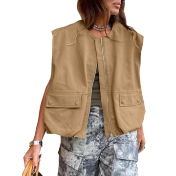 Trendy Tankaneo Womens Casual Zip Up Vest - Oversized Sleeveless Blazer