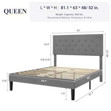 Elegant Allewie Queen Size Bed Frame with Adjustable Headboard