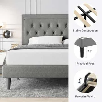 Allewie Queen Size Upholstered Platform Bed Frame