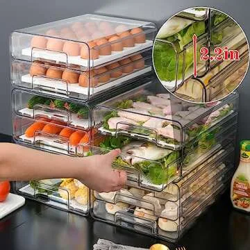 MANO Stackable Refrigerator Drawers Pull Out Bins Double Layer Fridge Organizer Refrigerator Organiz...
