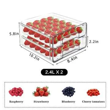 MANO Stackable Refrigerator Drawers Pull Out Bins Double Layer Fridge Organizer Refrigerator Organizer Box Clear Plastic Food Storage Containers Set Produce Saver for Pantry, Freezer, Kitchen Cabinet