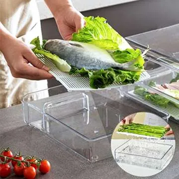 MANO Stackable Refrigerator Drawers Pull Out Bins Double Layer Fridge Organizer Refrigerator Organizer Box Clear Plastic Food Storage Containers Set Produce Saver for Pantry, Freezer, Kitchen Cabinet