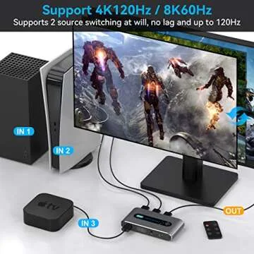 HDMI Switch 8K 3 in 1 Out HDMI 2.1 Switcher 3 Port with IR Remote Support 8K 60Hz 4K 120Hz HDCP 2.3 Ultra HD 3D for Xbox PS4 PS5 UHD TV Monitor Projector with Wire-Desktop Controller