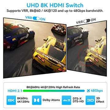 HDMI Switch 8K 3 in 1 Out HDMI 2.1 Switcher 3 Port with IR Remote Support 8K 60Hz 4K 120Hz HDCP 2.3 Ultra HD 3D for Xbox PS4 PS5 UHD TV Monitor Projector with Wire-Desktop Controller