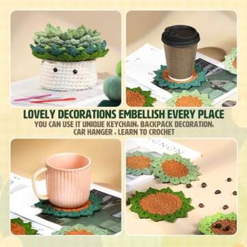 Tokidaring Crochet Kit for Beginners - Crochet Starter Kit with Step-by-Step Video Tutorials, DIY Coasters Beginner Crochet Kits for Adults Kids, Easy Complete Knitting Kit Supplies (6PCS)