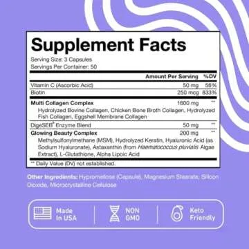 Vital Vitamins Multi Collagen Plus - with Biotin, Hyaluronic Acid, Vitamin C - Type I, II, III, V, X - for Women & Men - Hair, Skin, Nails Beauty Complex - 150 Capsules