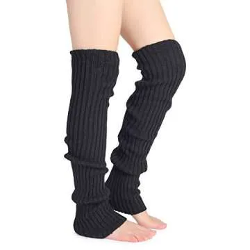Pareberry Women's Winter Over Knee High Footless Socks Knit Warm Long Leg Warmers (Black)