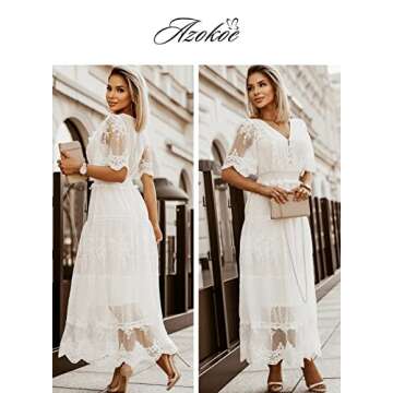 Stylish AZOKOE Floral Lace Wedding Dress for Women