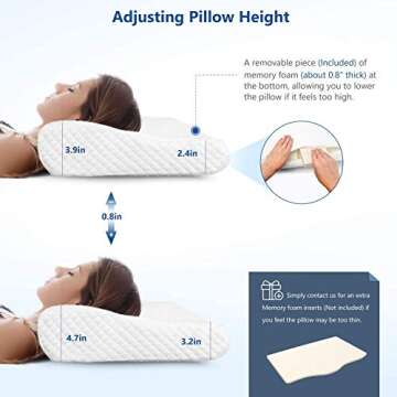 ZAMAT Memory Foam Pillow for Neck Pain Relief, Adjustable Orthopedic Ergonomic Cervical Pillow for Sleeping with Washable Cover, Bed Pillows for Side, Back, Stomach Sleepers