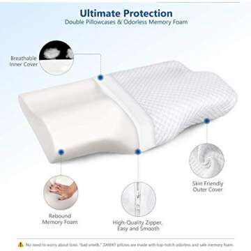 ZAMAT Memory Foam Pillow for Neck Pain Relief, Adjustable Orthopedic Ergonomic Cervical Pillow for Sleeping with Washable Cover, Bed Pillows for Side, Back, Stomach Sleepers