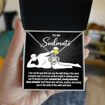 Soulmate Necklace for Women, Christmas Gift for Soulmate, Wife Necklace from Husband, Necklace For Girlfriend, Message Card Jewelry To My Soulmate Necklace, Valentine Necklace For Soulmate