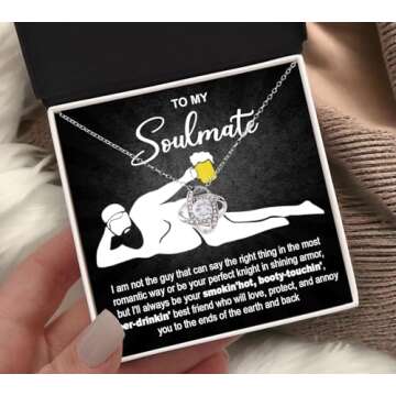 Soulmate Necklace for Women, Christmas Gift for Soulmate, Wife Necklace from Husband, Necklace For Girlfriend, Message Card Jewelry To My Soulmate Necklace, Valentine Necklace For Soulmate