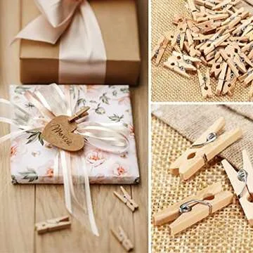 Sturdy Mini Clothes Pins for Photo, 150 Pcs 1 Inch Natural Wooden Clothespins with 33 FT Jute Twine, Small Clips for Crafts Display, Baby Shower Game, Hanging Decorative Pictures, Cocktail, Weddings