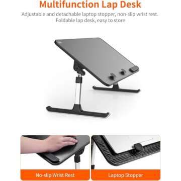 Laptop Desk for Bed, SAIJI Lap Desks Bed Trays for Eating Writing, Adjustable Computer Laptop Stand, Foldable Lap Table in Sofa and Couch (23.6 x 13,Black)