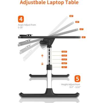 Laptop Desk for Bed, SAIJI Lap Desks Bed Trays for Eating Writing, Adjustable Computer Laptop Stand, Foldable Lap Table in Sofa and Couch (23.6 x 13,Black)