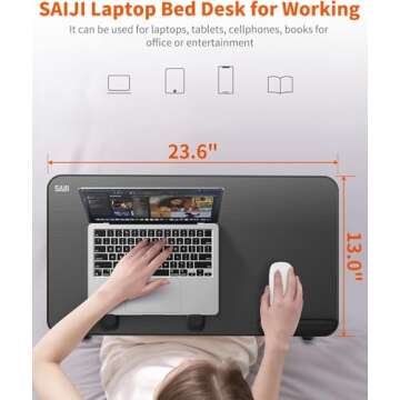 Laptop Desk for Bed, SAIJI Lap Desks Bed Trays for Eating Writing, Adjustable Computer Laptop Stand, Foldable Lap Table in Sofa and Couch (23.6 x 13,Black)