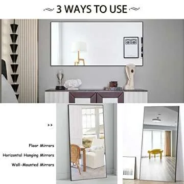 NeuType Full Length Mirror 180 x 70cm Large Full Body Mirror with Aluminium Metal Frame, Shatter Protection, Wall-Mounted Mirrors for Living Room or Dressing Room - Black,71”x27”