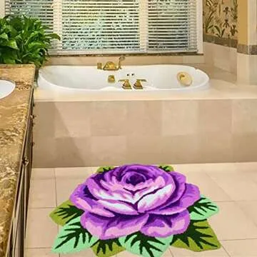 UKELER Rose Bathroom Rugs - Cute Non-Slip Design