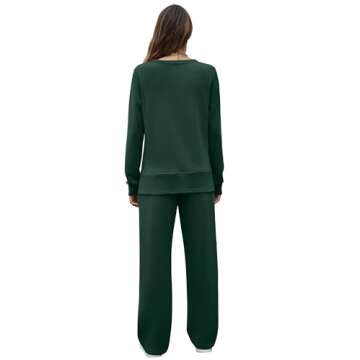 OFEEFAN Women Two Piece Outfits Casual Fall Travel Sweatsuit Winter Airport Loungewear Long Sleeve Track Suit Wide Leg Pants Matching Sweat Set Green XXL