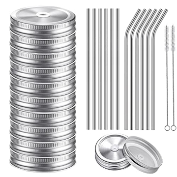 26 PCS Regular Mouth Mason Jar Lids with Straw Hole - Versatile Canning and Drinking Kit