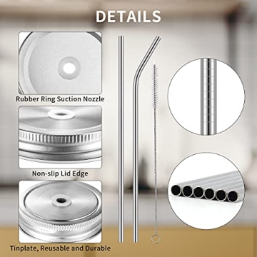 Mason Jar Lids with Straws - 26 PCS Set for Drinks