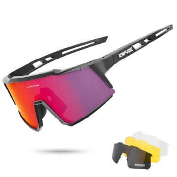 KAPVOE Polarized Cycling Glasses with 4 Interchangeable Lenses TR90 Sports Sunglasses Women Men Runn...