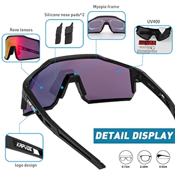 KAPVOE Polarized Cycling Glasses with 4 Interchangeable Lenses TR90 Sports Sunglasses Women Men Running MTB Bike Bicycle Accessories 01 Red Black