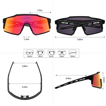 KAPVOE Polarized Cycling Glasses with 4 Interchangeable Lenses TR90 Sports Sunglasses Women Men Running MTB Bike Bicycle Accessories 01 Red Black