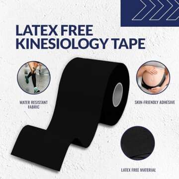 SB SOX Original Cotton Kinesiology Tape Roll – Best Latex Free Athletic Tape for Muscles/Joints ?...