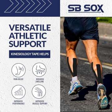 SB SOX Original Cotton Kinesiology Tape Roll – Best Latex Free Athletic Tape for Muscles/Joints – Waterproof, Stretchy, and Gentle on Skin (16ft) (Black)