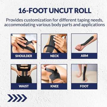 SB SOX Original Cotton Kinesiology Tape Roll – Best Latex Free Athletic Tape for Muscles/Joints – Waterproof, Stretchy, and Gentle on Skin (16ft) (Black)