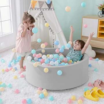 SHJADE Foam Ball Pit, 35.4"x 11.8" Ball Pits for Toddlers, Soft Round Kiddie Baby Playpen Ball Pool for Kids, Ideal Gift for Babies Indoor and Outdoor Game, Grey, (Balls not Included)
