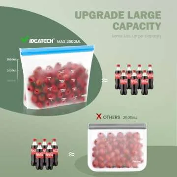 IDEATECH Reusable Sandwich Bags Gallon Freezer Bags Leakproof & Dishwasher Safe - Silicone Bag for Food Ftorage Stand Up for Meal Prep, Travel, Washable (6 Gallon + 6 Sandwich + 8 Snack)