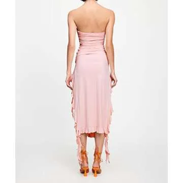 SOLILOQUY Women Y2K Strapless Tube Mini Dress Summer 2000s Aesthetic Off Shoulder Hollow Out Backless Bodycon A Line Dresses, K-pink Slit Tube Dress