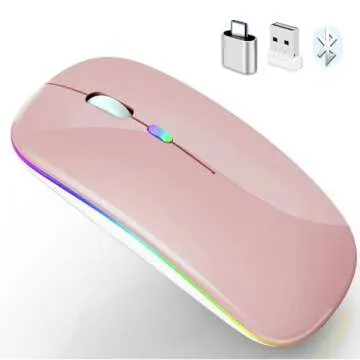 PEIBO Wireless Bluetooth Mouse, 7-Color LED, Built-in Battery, Ergonomic Design, Compatible with iPa...