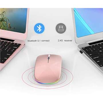 PEIBO Wireless Bluetooth Mouse, 7-Color LED, Built-in Battery, Ergonomic Design, Compatible with iPad, MacBook, Windows Laptops - Rose Gold