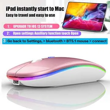 PEIBO Wireless Bluetooth Mouse, 7-Color LED, Built-in Battery, Ergonomic Design, Compatible with iPad, MacBook, Windows Laptops - Rose Gold