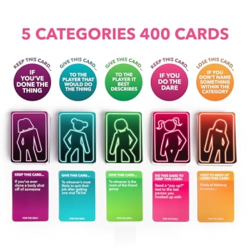 For The Girls Card Game by Relatable, The Viral Girls Night Adult Party Game, Great for Galentines Day Game, Valentine Gifts for Girls, Includes a die, and 400 Cards Across 5 Categories