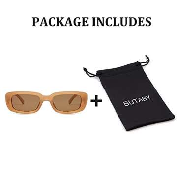 BUTABY Rectangle Sunglasses for Women Retro Driving Glasses 90’s Vintage Fashion Narrow Square Frame UV400 Protection Beige Brown