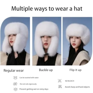 BSYLOO Womens Fluffy Faux Fur Trapper Hat for Winter Style