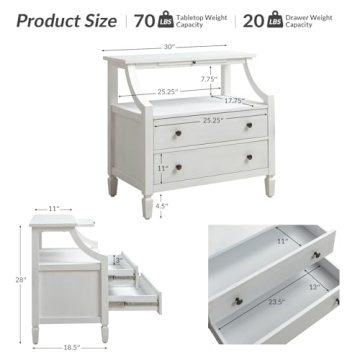 HULALA HOME Nightstand with Charging Station and Storage