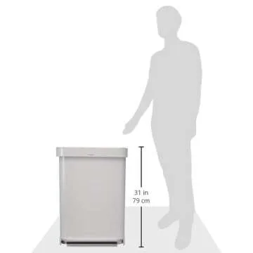 simplehuman 55 Liter Rectangular Kitchen Step Soft-Close Lid, White Stainless Steel Trash can